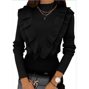 Imily Bela Women's Fall Winter Mock Neck Fitted Pullover Sweater Casual Tops Warm Soft Knit - 1 of 4