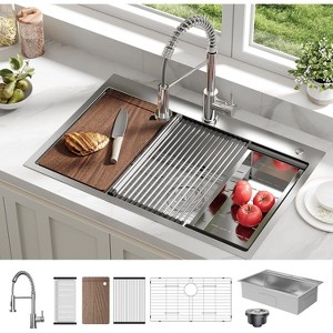 Kitchen Sink,Drop-In Stainless Steel Single Bowl Sink with Accessories, Modern Top Mount Workstation Sink - 1 of 4
