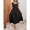 Maternity Dress Summer Casual Round Neck Short Sleeve Smocked High Waist Maxi Dress with Pockets - 2 of 4
