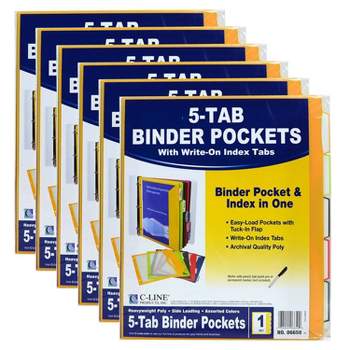 C-Line® Super Heavyweight Poly Binder Pockets with Write-On Index Tabs, Assorted Colors, 8-1/2 x 11, 5 Per Set, 6 Sets