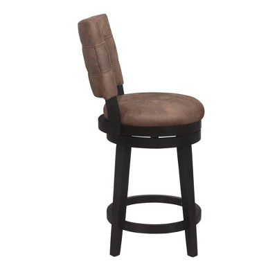 Chestnut Faux Leather and Wood Swivel Counter Stool