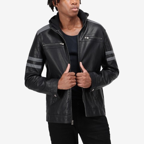 X RAY Mens Motorcycle PU Leather Jacket With Faux Shearing Lining in BURGUNDY Size Small