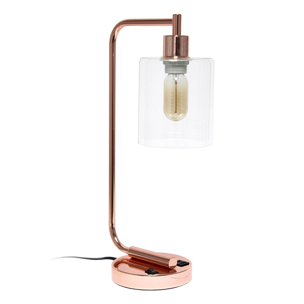 Photos - Floodlight / Street Light Modern Iron Desk Lamp with USB Port and Glass Shade Rose Gold - Lalia Home: ETL Listed, No Assembly, Metal Body