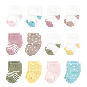 Hudson Baby Infant Girl Cotton Rich Newborn and Terry Socks, Girl Confetti Colors - 1 of 4
