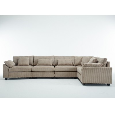 VYNXARIA Oversized Modular Sectional Sofa Couch Set,L-shaped Sofa Sectional,5 Seater Sofa for Living Room Upholstered Sofa Set with 7 Pillows,Brown