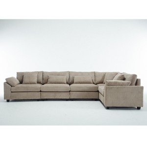 VYNXARIA Oversized Modular Sectional Sofa Couch Set,L-shaped Sofa Sectional,5 Seater Sofa for Living Room Upholstered Sofa Set with 7 Pillows,Brown - 1 of 4