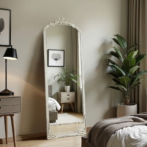 Wooakway Arch Solid Wood Accent Mirror Ornate Wall Mirror Vintage Full Length Mirror Walnut/White/Black/Charcoal/Weathered White - 1 of 4