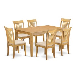 HomeStock 7-Pc Natural Oak Finish Solid Wood Top Dining Table with 6 Chairs - 1 of 4