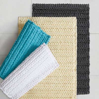White Cotton Chenille Chain Stitch Non-Slip Bath Rug