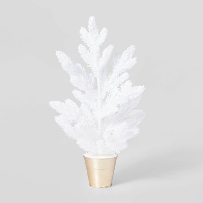 18in White Flocked Christmas Tree in Gold Bucket Decorative Figurine - Wondershop™