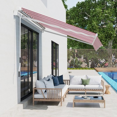 Red and White Stripe 120'' x 96'' Retractable Patio Awning