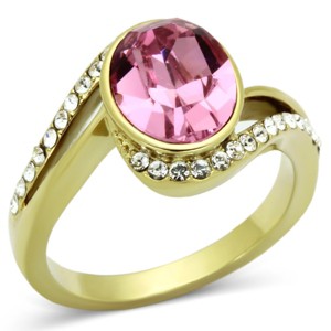 Slickblue Women's Ring, Golden and Rose, Twisted Band, Synthetic Rose Crystal Stone, IP Gold Finish, Sizes 5-10 - 1 of 4
