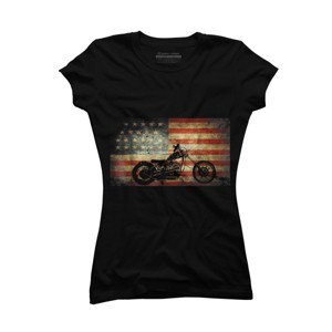 Junior's Design By Humans July 4th American Vintage Motorcycle Flag By littlesenh1 T-Shirt - 1 of 2