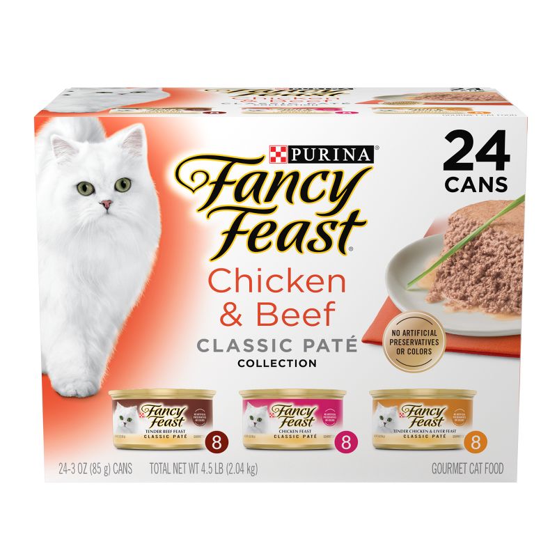 Purina Fancy Feast Classic Pat&#233; Variety Pack Chicken &#38; Beef Flavor Wet Cat Food Cans - 3oz/24ct, 1 of 10