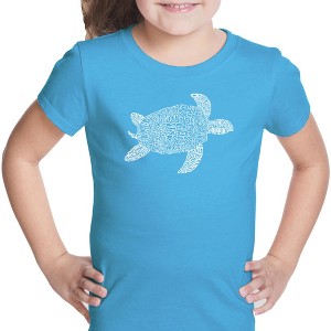 LA Pop Art Girl's Word Art T-shirt - Turtle - 1 of 4