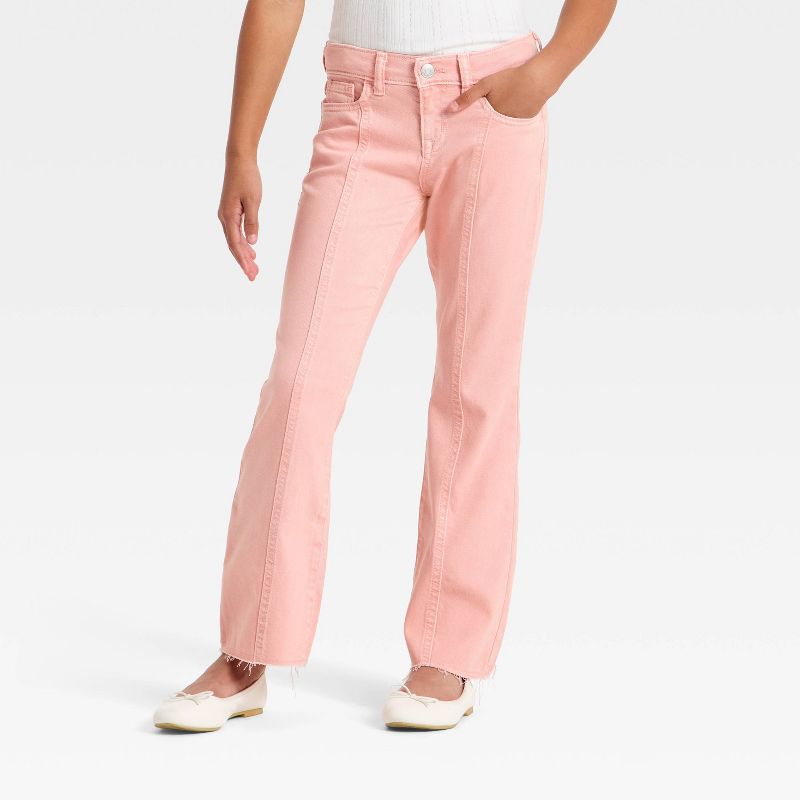 Girls' Mid-Rise Seamed Flare Jeans - Cat & Jack™ Peach Pink 4