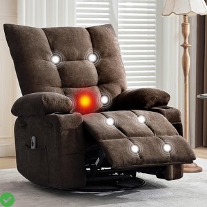 Manual Swivel Recliner Chair with Massage & Heat for Elderly Adults - 360° Rotating PU Leather Rocking Chair - 1 of 4