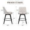 Modern Beige Bar Stool Set of 2, 360° Swivel Bar Stool, Linen Upholstered Counter Height Stool with Button Tufted Back, Footrest, Wooden Bar Chair - 2 of 4