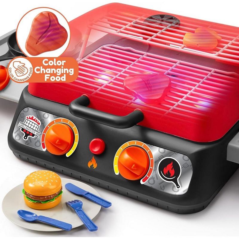 Syncfun Extra Large 2-Layer BBQ Grill Playset with Pretend Smoke, Sound & Color-Changing Food, Kitchen Toy Set,Pretend BBQ Grill Toy Set for Kids, 3 of 9
