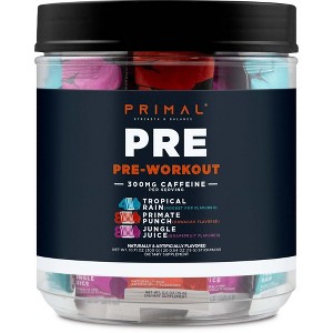 Primal PRE Pre-Workout Variety Pack, Tropical Rain + Primate Punch + Jungle Juice Flavored (20 Stickpacks) - 300mg Caffeine Per Serving - 1 of 4