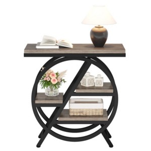 Syemin End Tables Industrial Narrow End Table with 3-Tier Storage Shelves, Modern Slim Industrial Sofa Side Table, Gray, 25.59"*11.81"*25.59" - 1 of 4