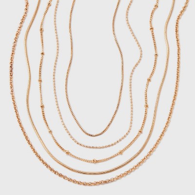 Dainty Multi-Strand 5 Row Necklace - Universal Thread™ Gold: Lobster Claw Clasp, 20.5" Length, 30% Recycled Iron