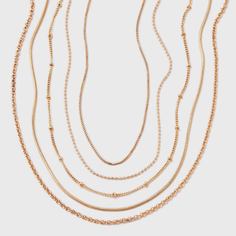Dainty Multi-Strand 5 Row Necklace - Universal Thread&#8482; Gold, 1 of 6
