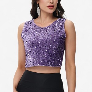 Anna-Kaci Women's Sleeveless Sequin Crop Top with Round Neckline and Sparkle Embellishment - 1 of 4