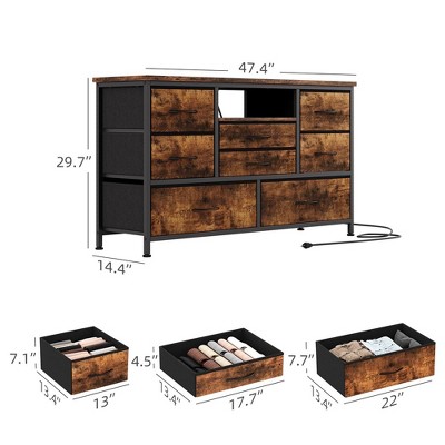 Rustic Brown MDF TV Cabinet with 8 Drawers and LED