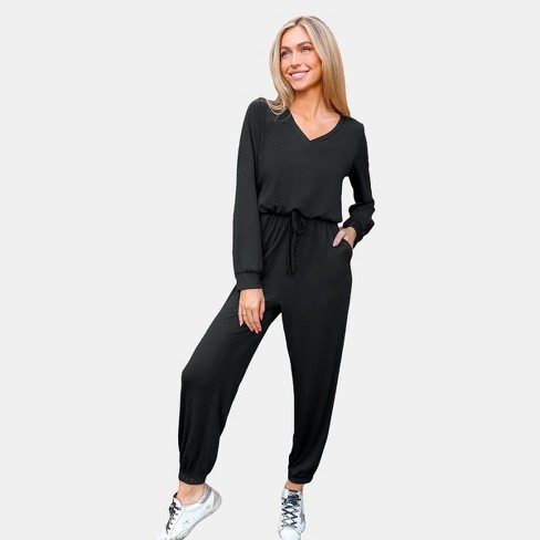 Women's Drawstring Jogger Jumpsuit - Cupshe-L-Black