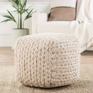 16"x16" Square Scandinavian Pouf Ottoman Tan - Jaipur Living: Wool Upholstery, Foam Filled, No Assembly Required - 1 of 3
