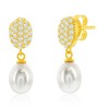 Bella Silver Sterling Silver, Oval Pave CZ & Pearl Necklace & Earrings Set - Gold Plated - Gold - 16+2 Inch - 2 of 4
