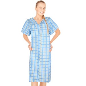 JEFFRICO House Dresses for Women with Pockets - Lightweight Breathable Short Sleeve Muumuu & Nightgowns - Snap Front Housecoat Dusters - 1 of 4