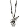 Black Bow Jewelry Stainless Steel Antiqued 3D Feather Hat Skull Necklace, 22 Inch - 2 of 4