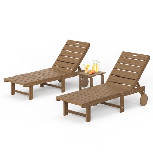 Patio Chaise Lounge Chair Outdoor, HDPS Material, Outdoor Pool Lounge Chairs with 5-Position Backrest, with Wheels for Outside, Poolside, Beach - 1 of 4