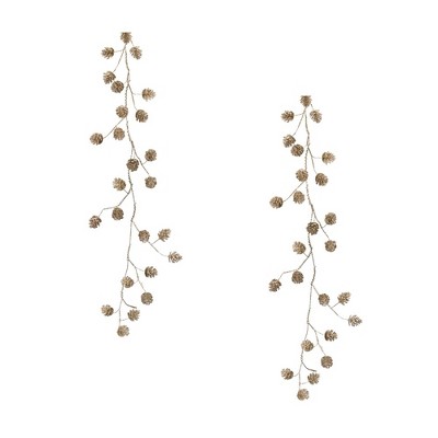 Melrose Frosted Pine Cone Twig Garland (Set of 2)