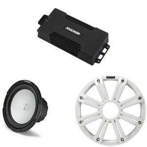 Kicker 48PXA6001 Weatherproof Powersport Mono Amp & 10" 4 Ohm Free-Air Marine Subwoofer ( White Grill ) - 1 of 4