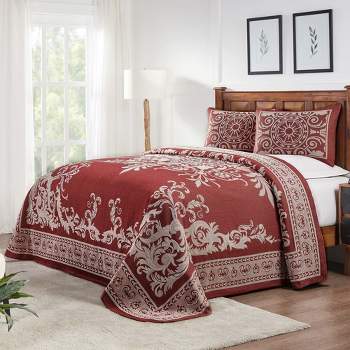 Lightweight Cotton Blend Oversized Jacquard Vintage Medallion Bedspread Set, Twin, Berry Red - Blue Nile Mills