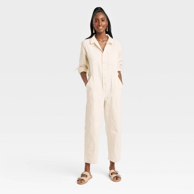 Women's Long Sleeve Button-Front Boilersuit - Universal Thread™ - Cream