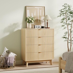Fluted 4 Drawer Dressers, Modern Closet Dressers Chest of Drawers, Wood Storage Dresser Chest of Drawers Organizer - 1 of 4