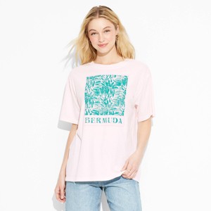 Women's Bermuda Oversized Short Sleeve Graphic T-Shirt - Pink - 1 of 3