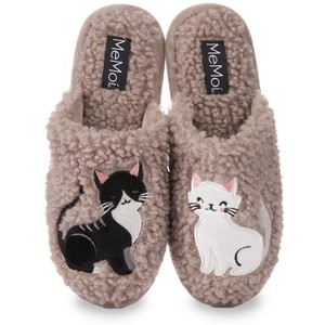 Memoi Women's More Kittens Meow Hard Bottom Plush Slippers Gray S - 1 of 2
