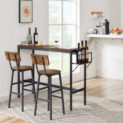 LOVSON Bar Table Set with wine bottle storage rack. Rustic Brown, 47.24'' L x 15.75'' W x 35.43'' H.