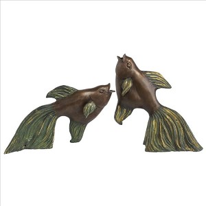 Design Toscano Asian Dancing Betta Fish Spitting Cast Bronze Pond Statue Set - 1 of 4