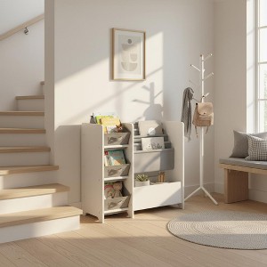 Homy Casa Kids Toy Storage Organizer with Fabric Bins and Bookshelf, White - 1 of 4