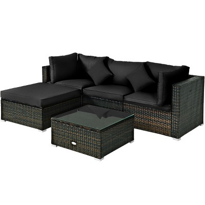 Tangkula 5-Piece Outdoor Patio Sectional Rattan Wicker Sofa Set w/ Cushion