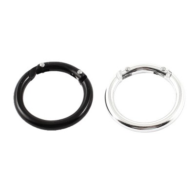Unique Bargains Metal Loaded Gate Round Carabiner Key Ring Keychain 2 Pcs White Black 38mmx29mm