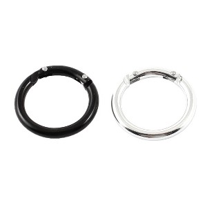 Unique Bargains Metal Loaded Gate Round Carabiner Key Ring Keychain 2 Pcs White Black 38mmx29mm - 1 of 4