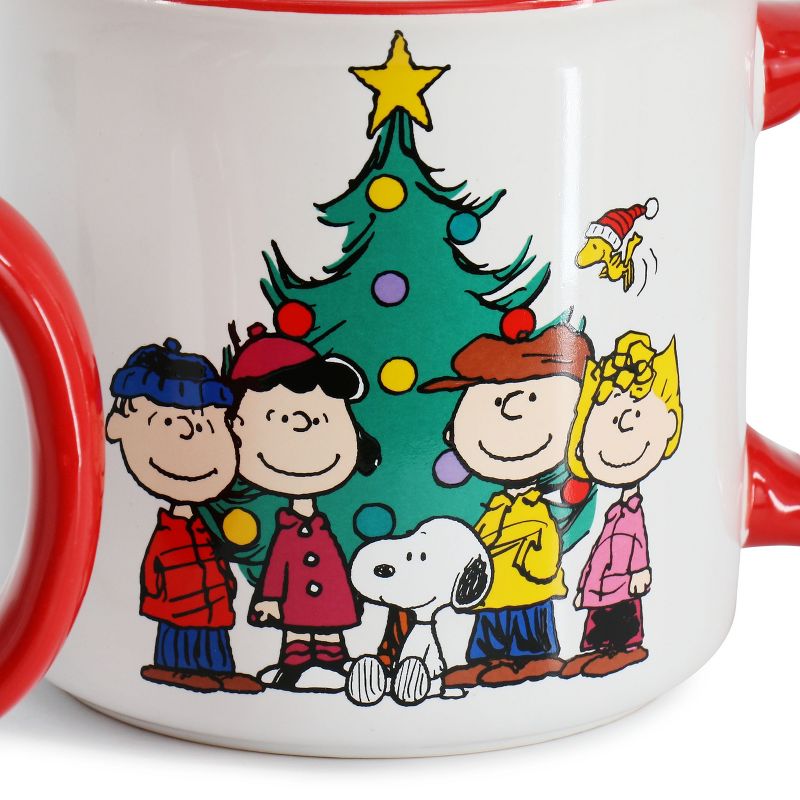 Peanuts Charlie Brown and Friends 4 Piece 21oz Stoneware Happy Holidays Mug Set in Red and Multi, 3 of 8