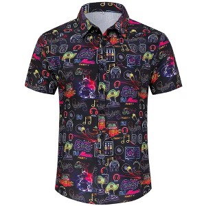 BLUEMING Mens Button Down Shirts Short Sleeve Halloween Graphic Tops Casual Shirt Palm Beach Shirts - 1 of 4